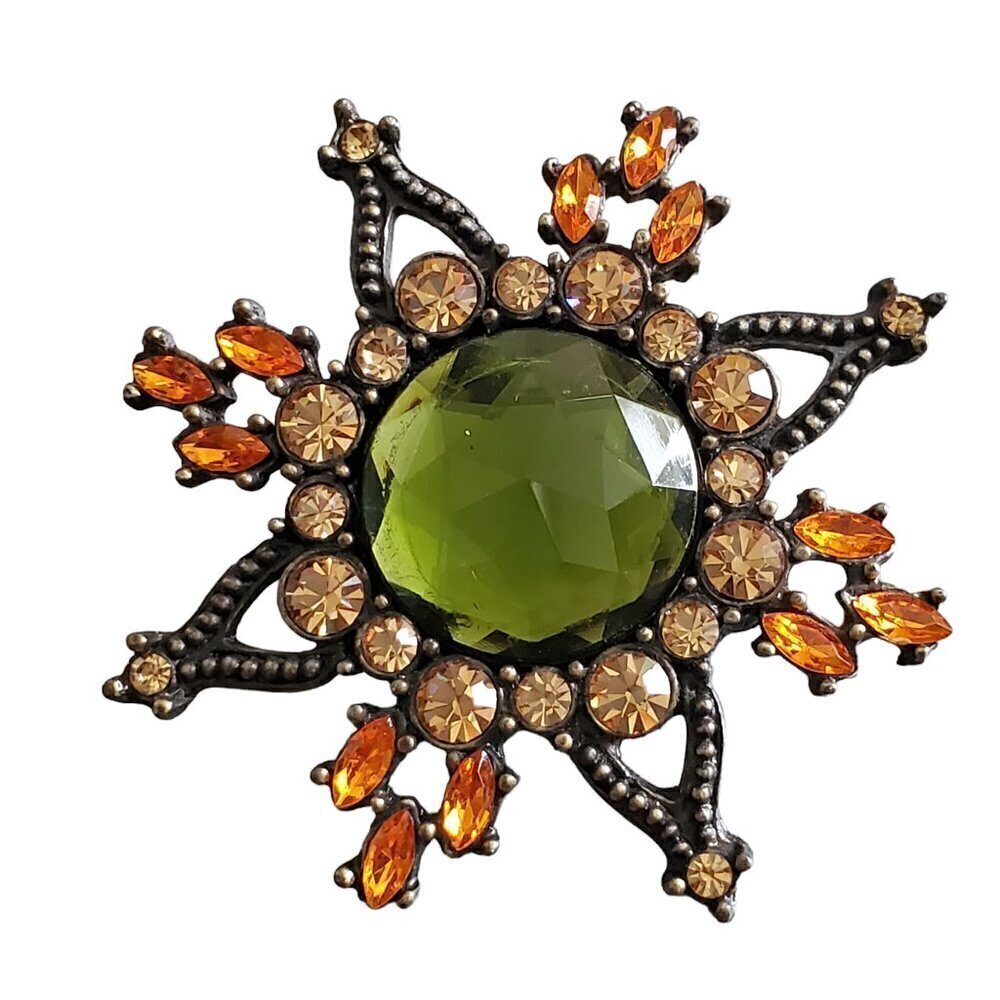 GREEN/ORANGE/GOLD BROOCH